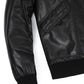 Black 3D Embroidery Patched Genuine Leather Bomber Jacket