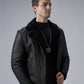 Black Studded Sheepskin Leather Shearling Jacket