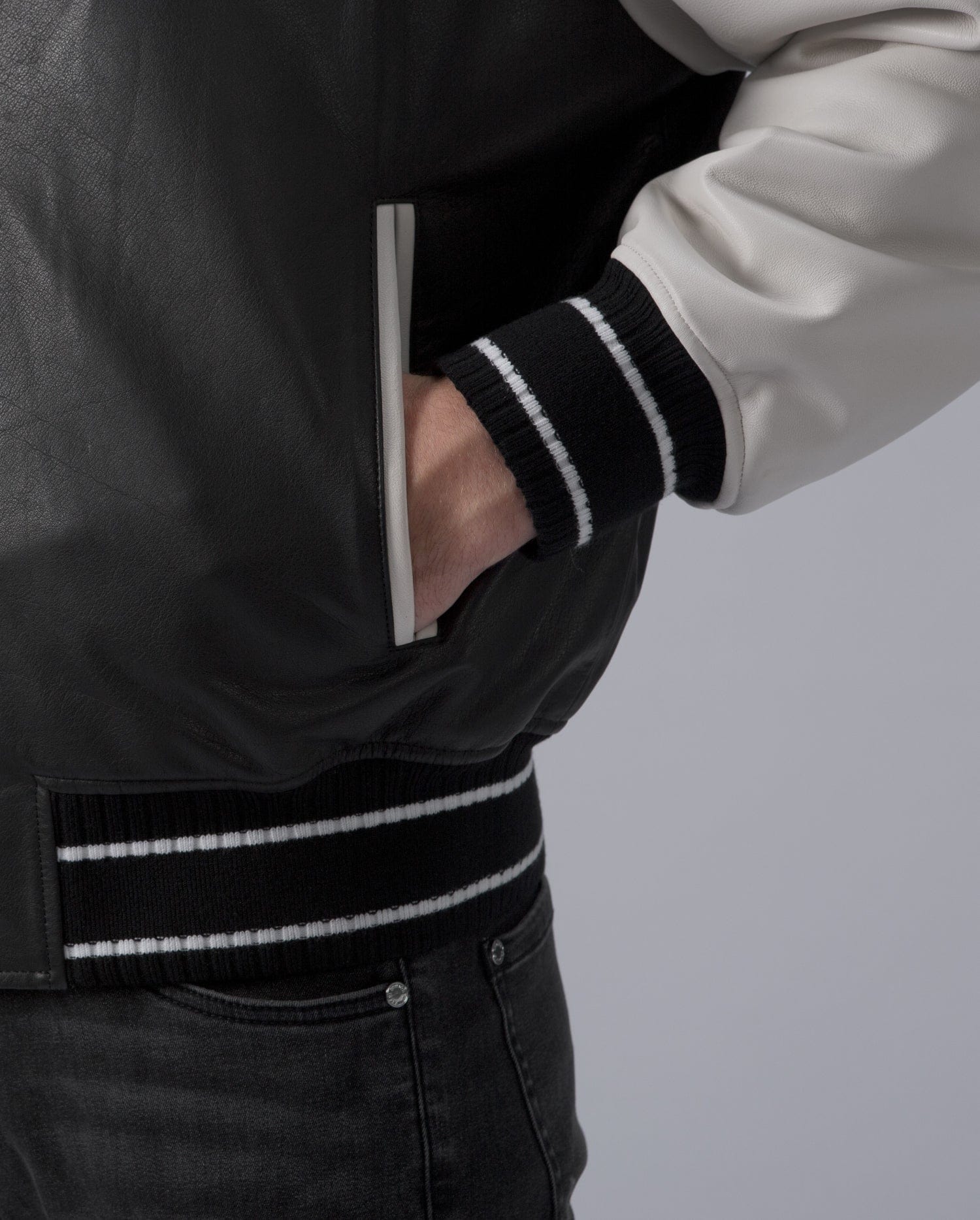 Black Men's Quilted Leather Varsity Jacket Letterman Jacket