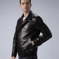 Black Zipped Quilted Leather Bomber Jacket