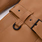 Brown Embossment Embroidery Genuine Leather Long Trench Coat