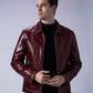 Burgundy Red Crocodile Textured Genuine Leather Jacket Coat