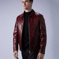 Burgundy Red Crocodile Textured Genuine Leather Jacket Coat