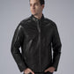 Classic Black Leather Racer Jacket Zip Up Moto Jacket