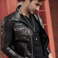 Men's Stylish Embroidery Goatskin Leather Jacket
